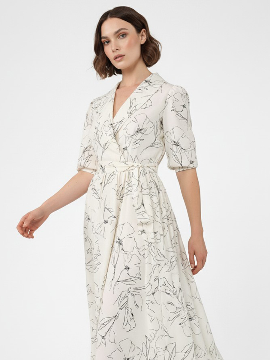 Платье с шалевым воротником OD-811-2 молочный