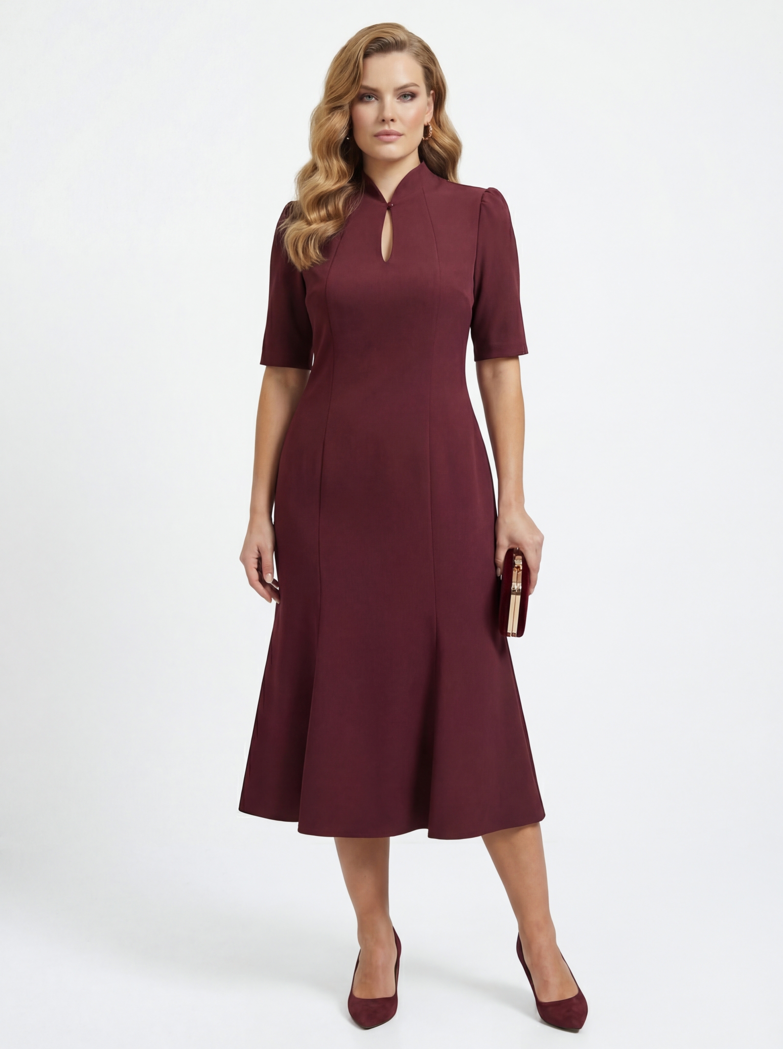 Платье воротник-капля OD-761-3  бордо