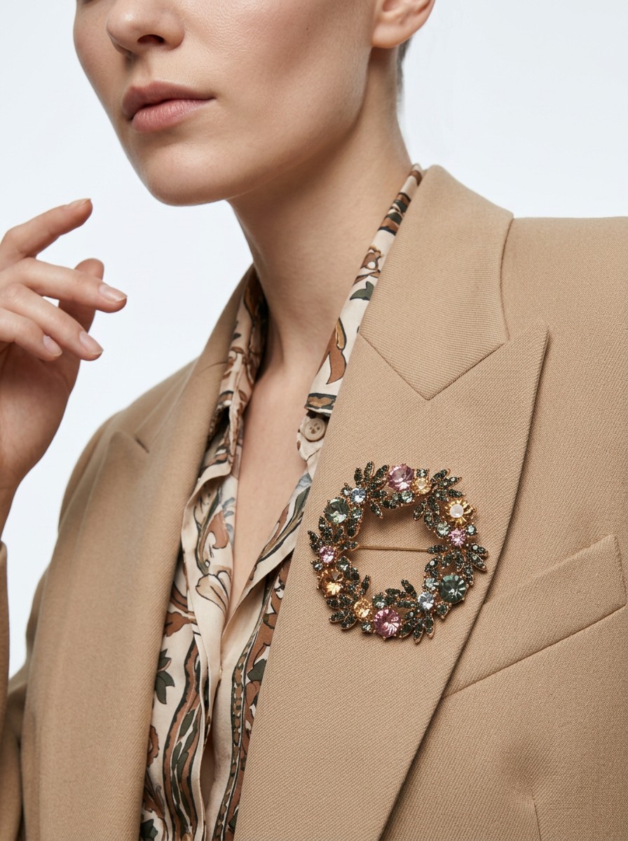 Брошь венок цветы розовое золото