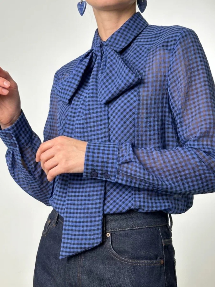 Блузка из органзы в клетку OD-984-1 фиолетовый с черным