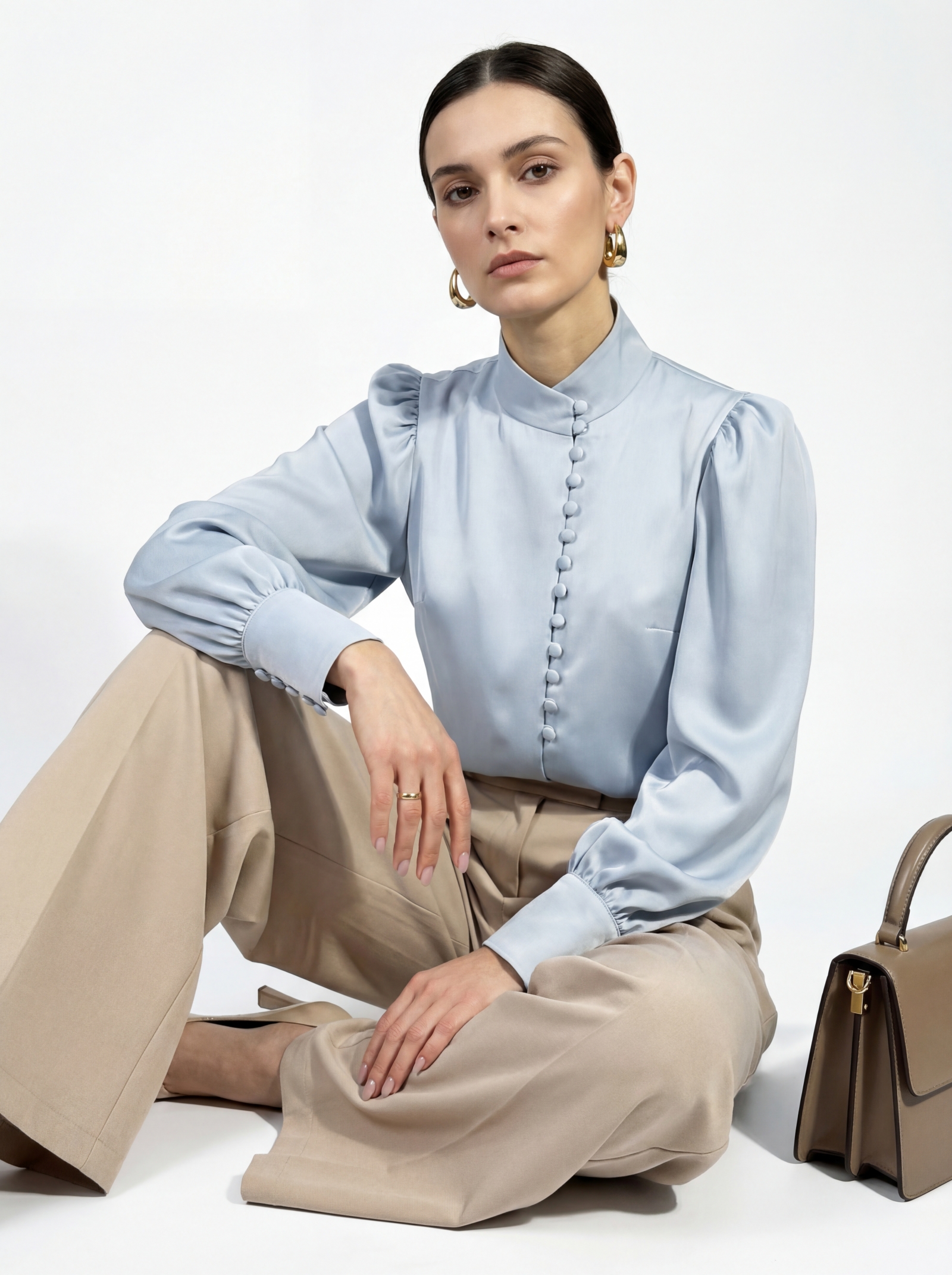 Блуза-косоворотка много пуговиц OD-550-20 серо-голубой