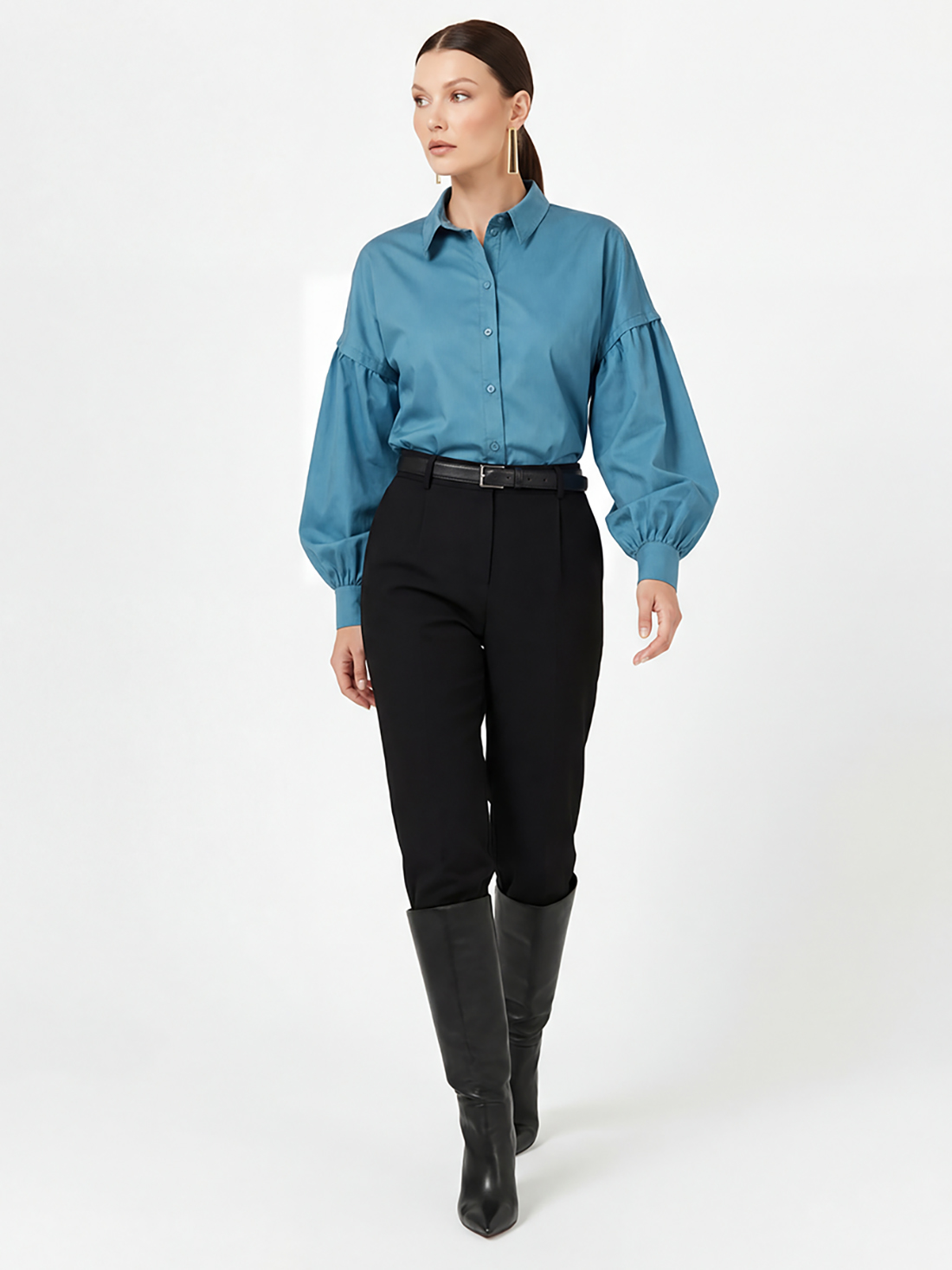 Рубашка с пышным рукавом OD-879-1 голубой