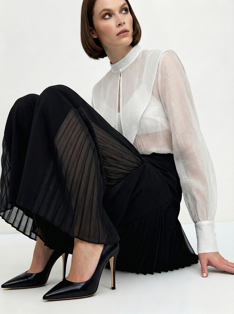 Блузка из органзы со съемным воротником OD-930-1 синий