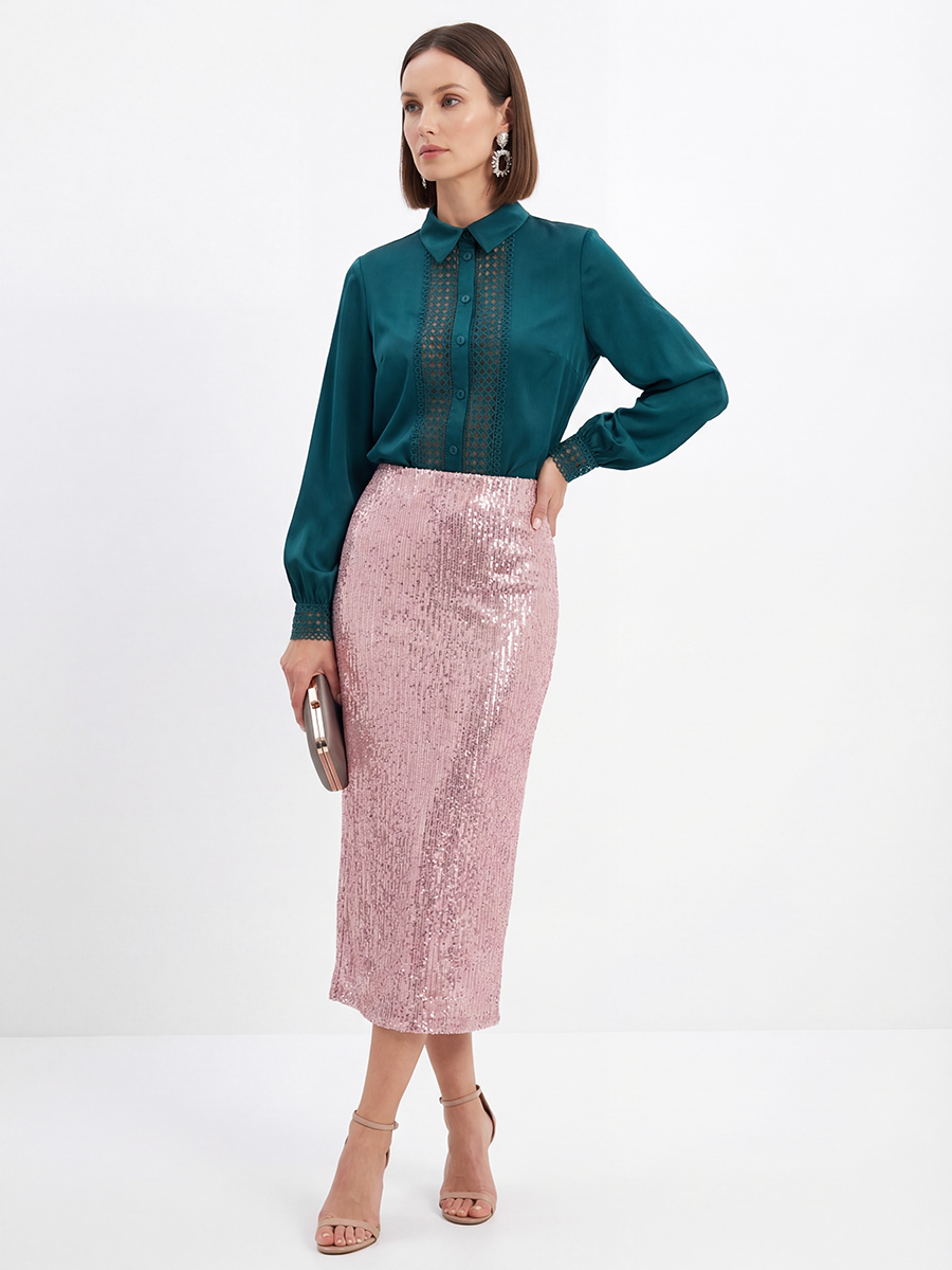 Блузка с кружевом OD-808-3 зеленый