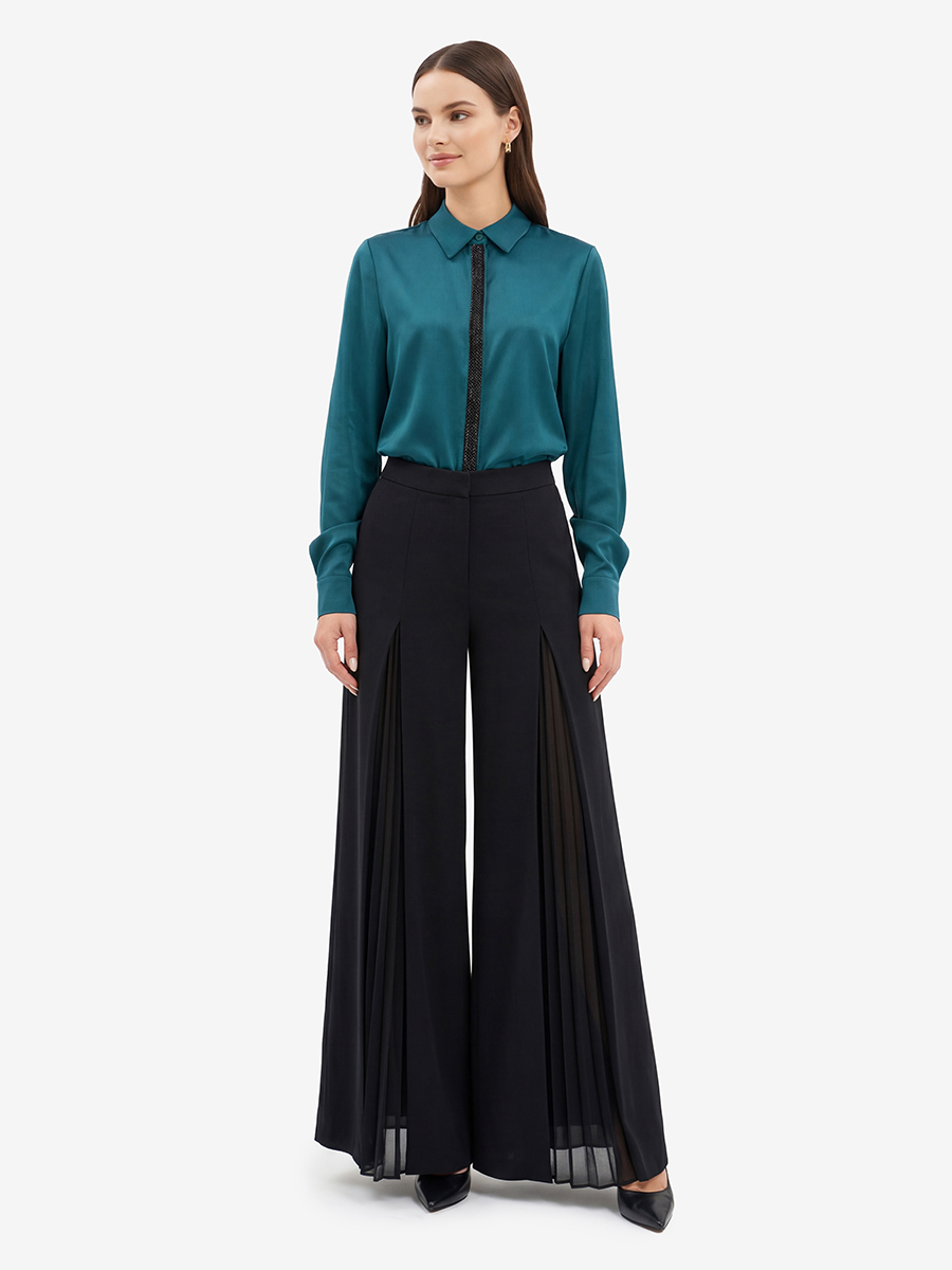 Блуза с широкой бисерной тесьмой OD-1072-2 бутылочный