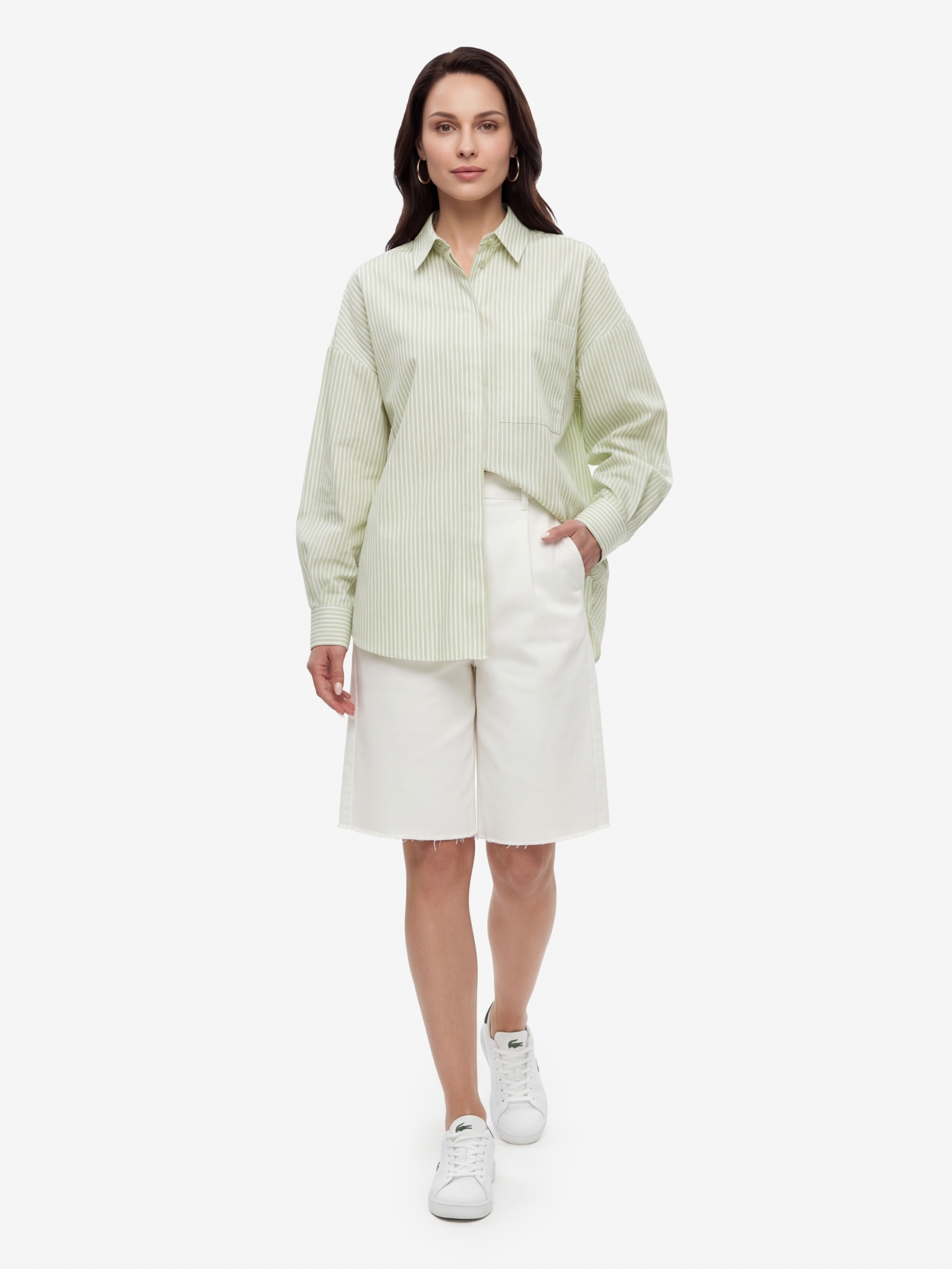 Рубашка из хлопка в полоску с галстуком OD-1031-1 зеленый