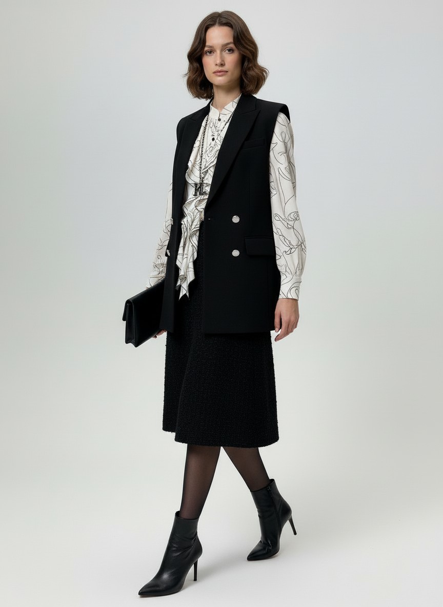 Блузка с отлетными рюшами OD-914-6 молочный с черным