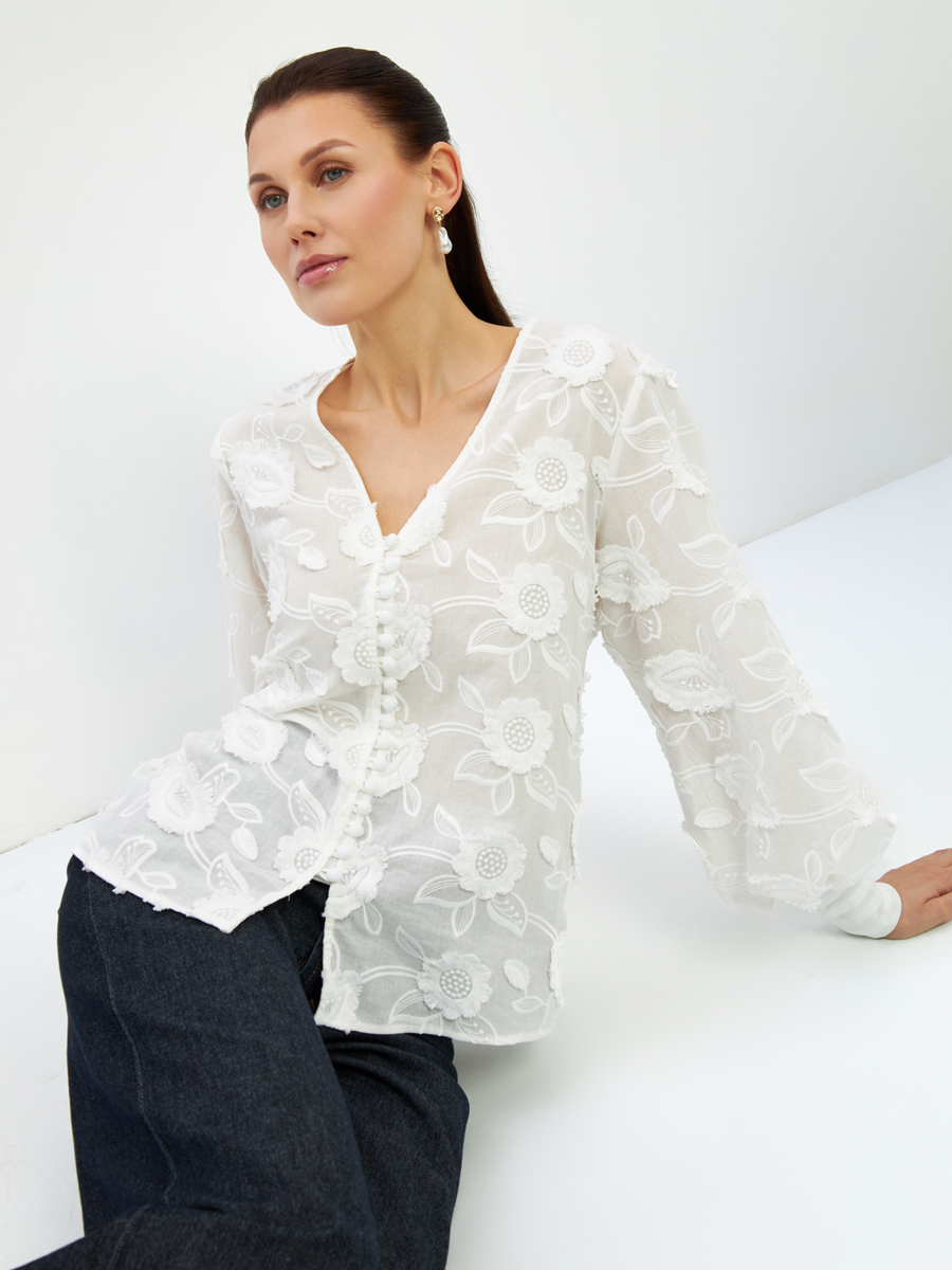 Блуза с объемной вышивкой OD-987-1 белая