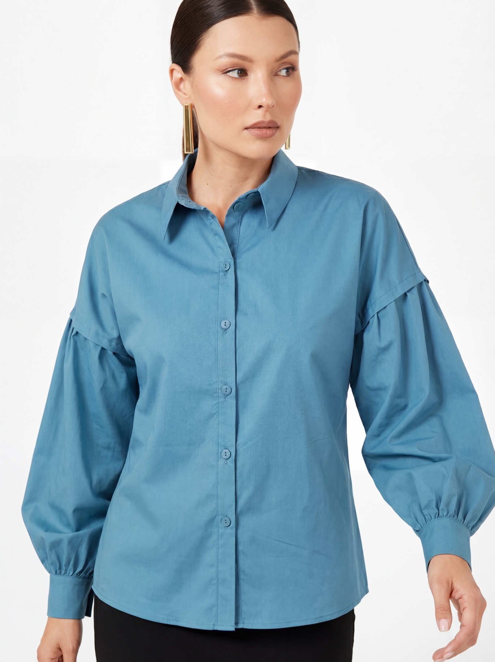 Рубашка с пышным рукавом OD-879-1 голубой