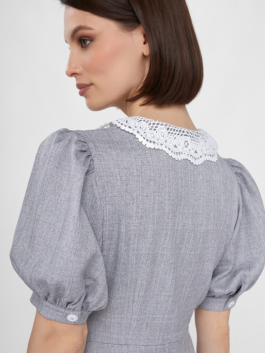 Платье с кружевным воротником  OD-888-2 св. серый