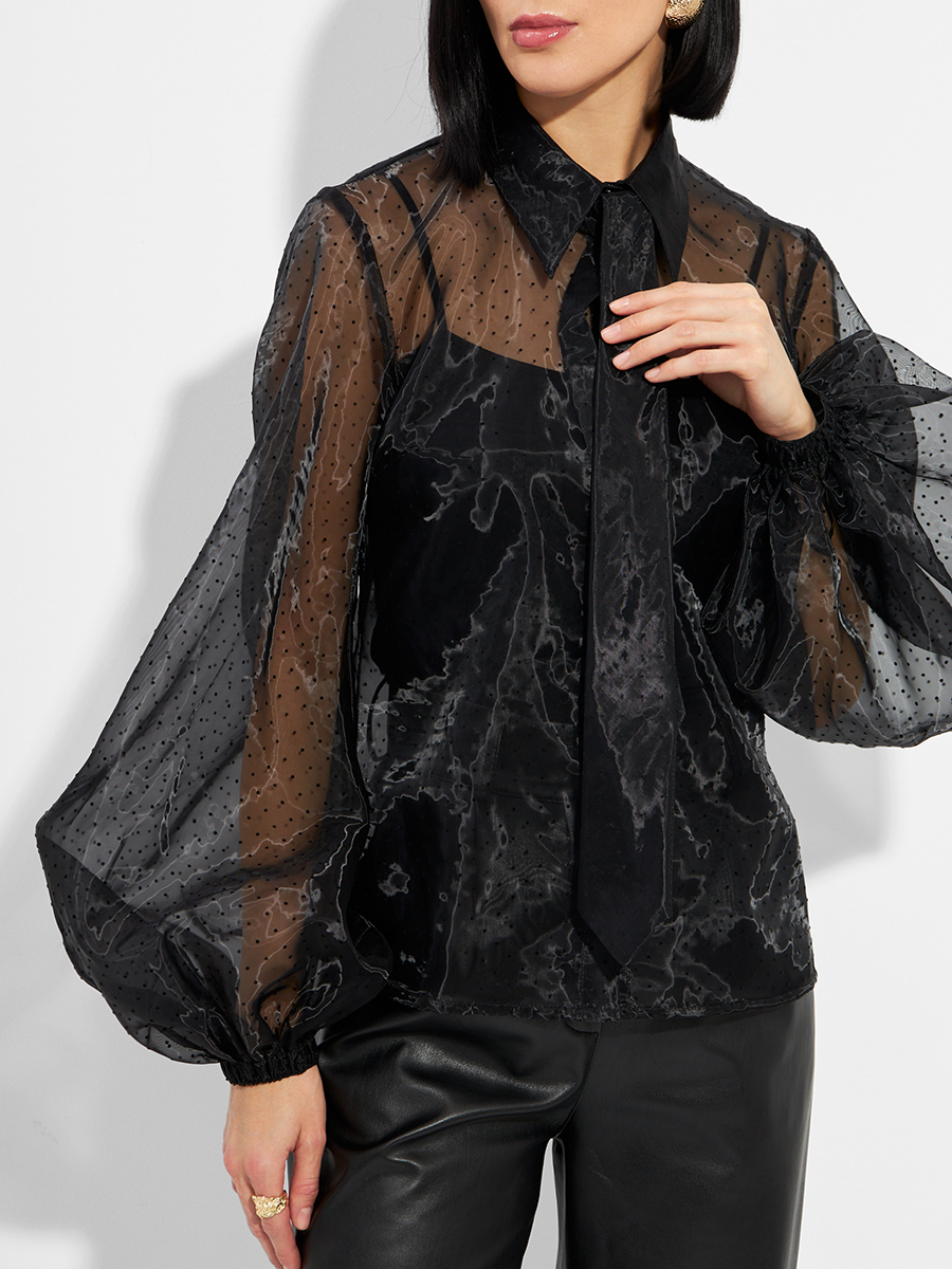 Блузка из органзы с мушками и галстуком OD-986-1 черный