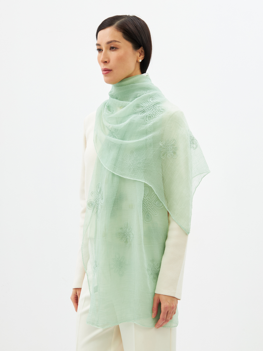 Палантин женский двусторонний с вышивкой Арт-деко