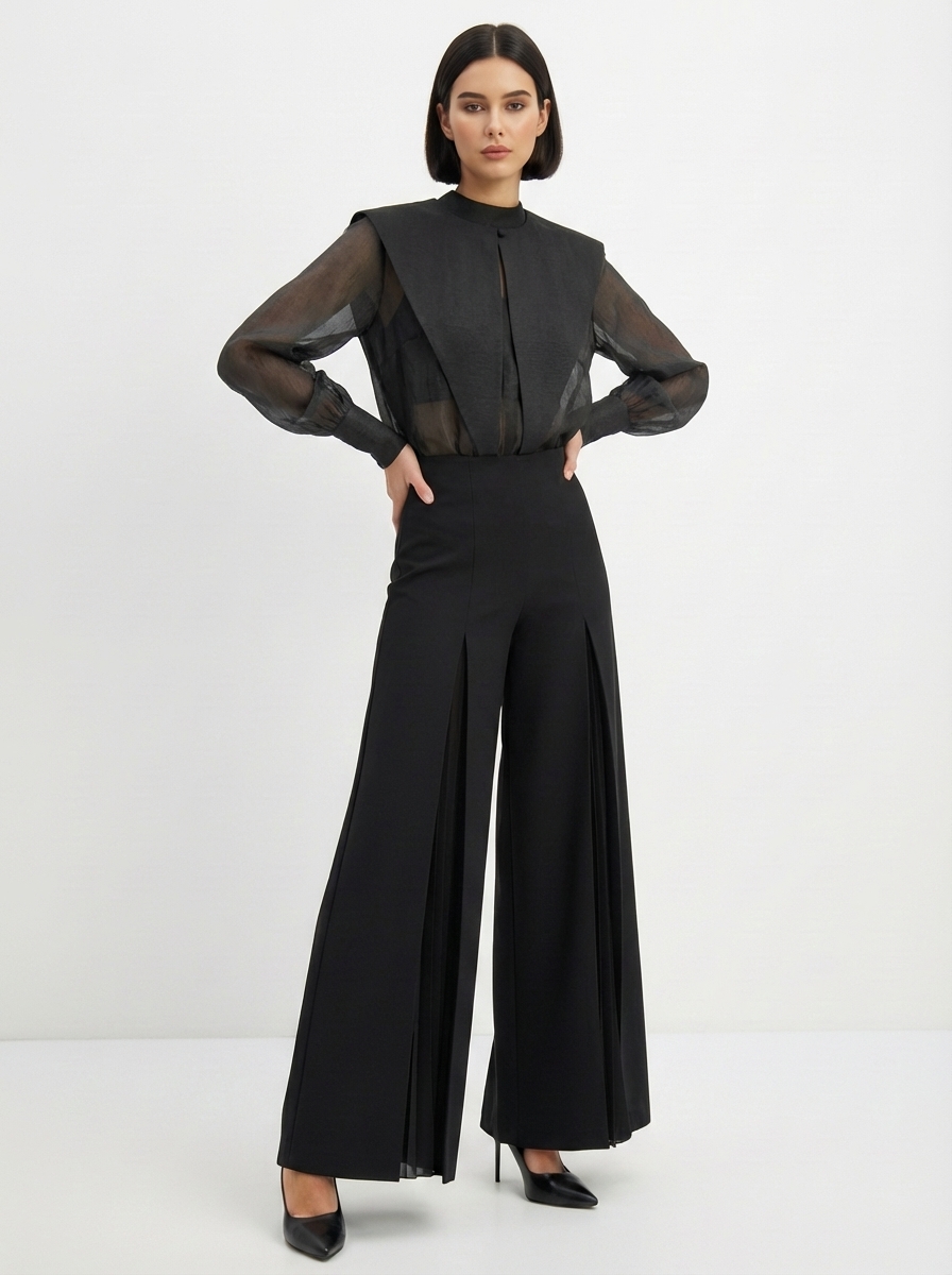 Блузка из органзы со съемным воротником OD-930-3 черный