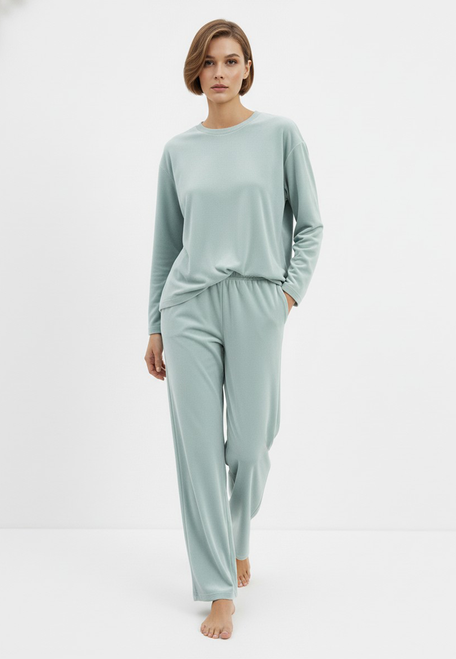 Костюм из велюра со съемным капюшоном и резинкой в комплекте OD-1009-2 зеленый