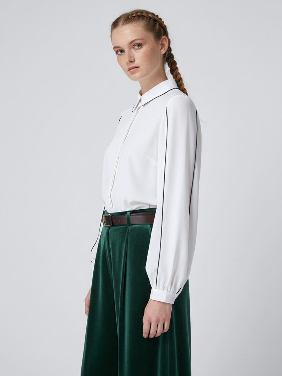 Блузка с контрасной строчкой OD-871-1 белый