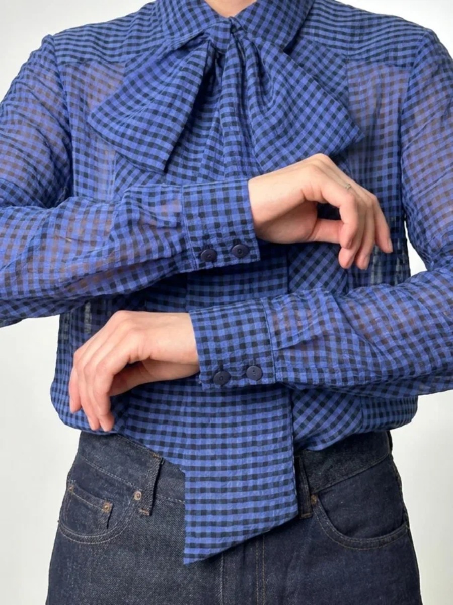 Блузка из органзы в клетку OD-984-1 фиолетовый с черным