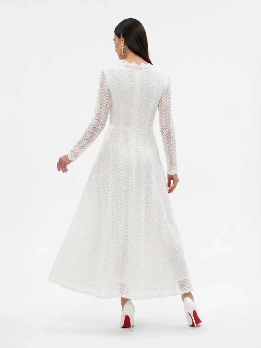 Платье из трикотажного кружева OD-904-4 белое