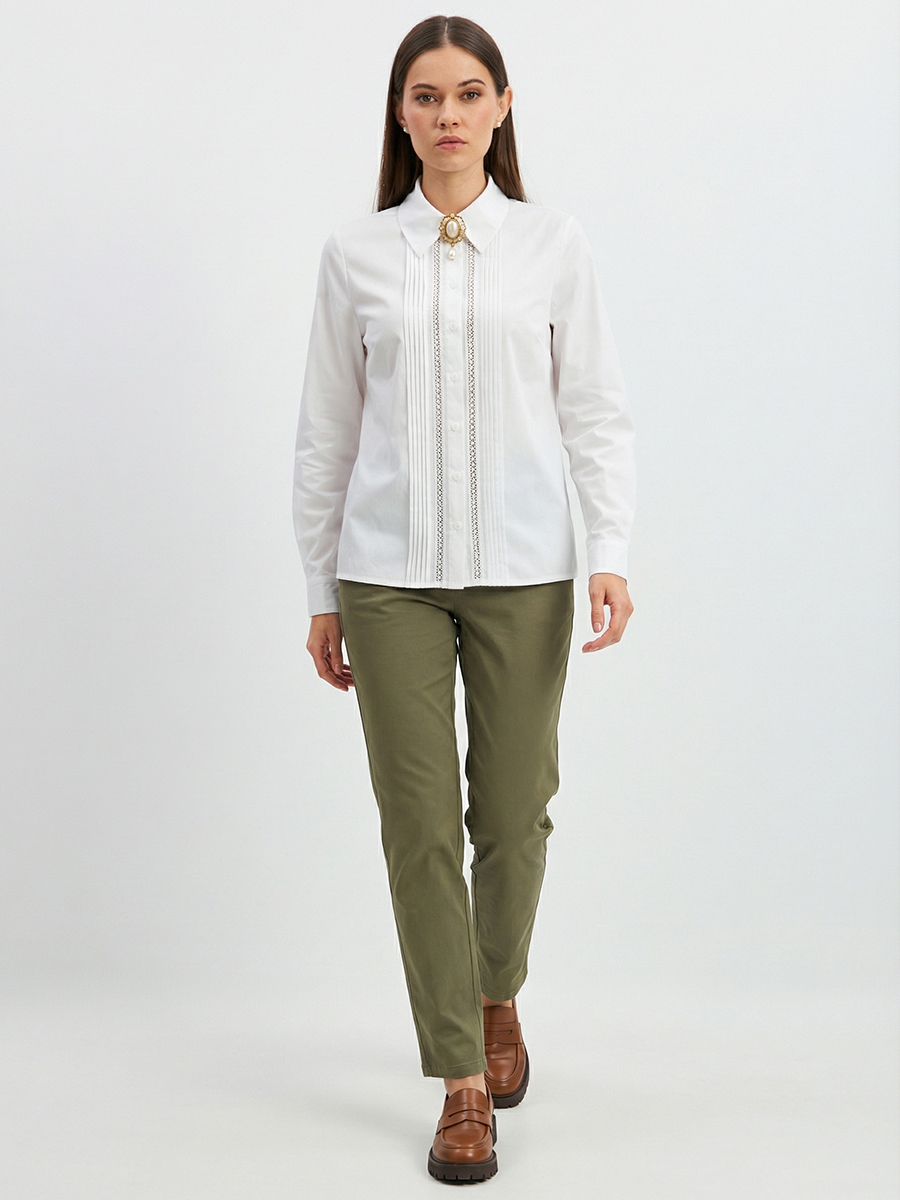 Блузка из хлопка со складками и кружевом OD-972-1 белый