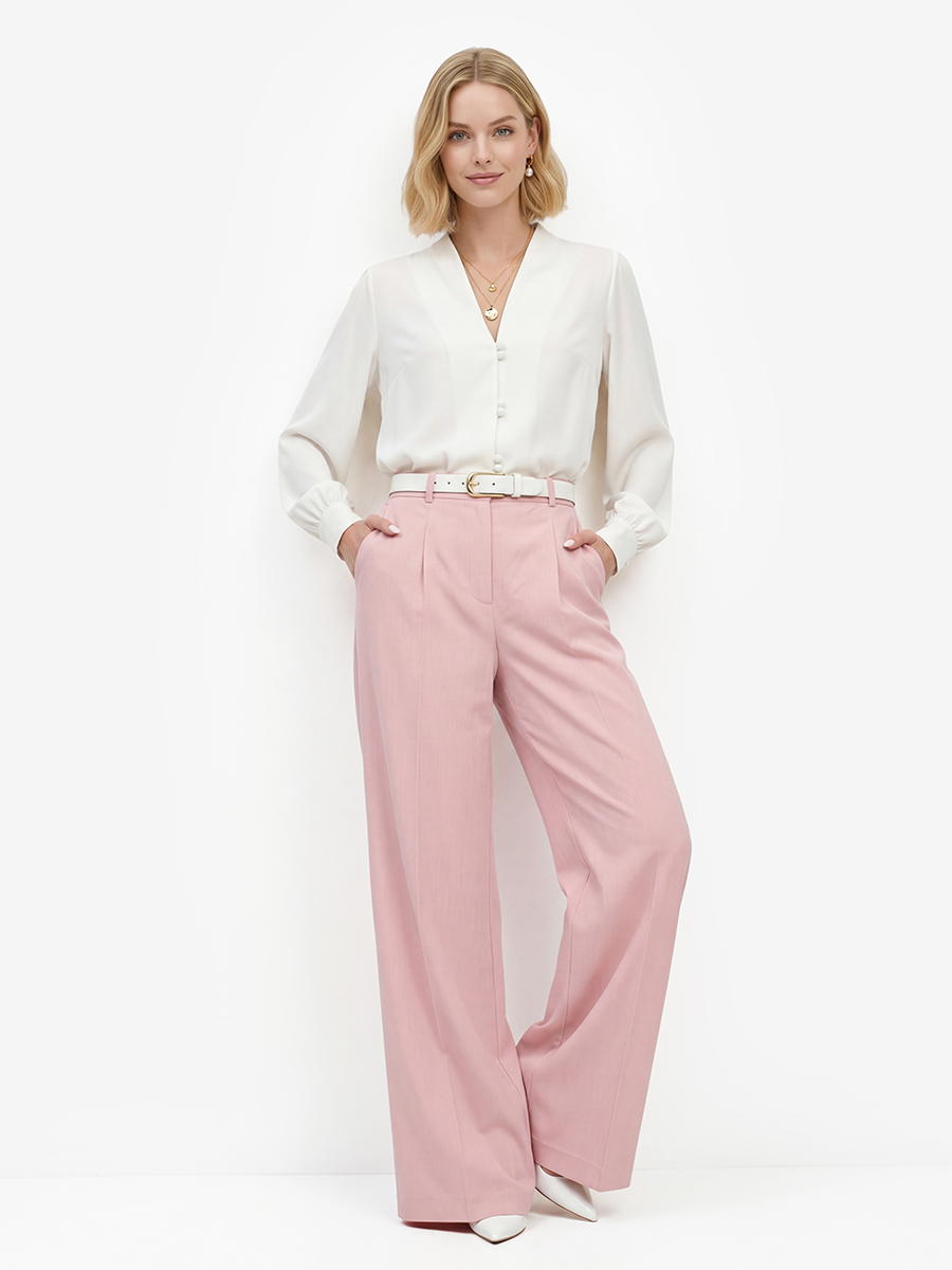 Брюки-палаццо из костюмной ткани, розовые