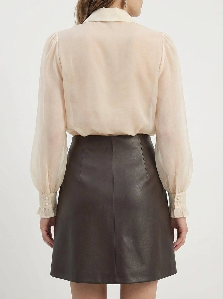 Блузка из органзы со сборкой OD-928-1 молочный