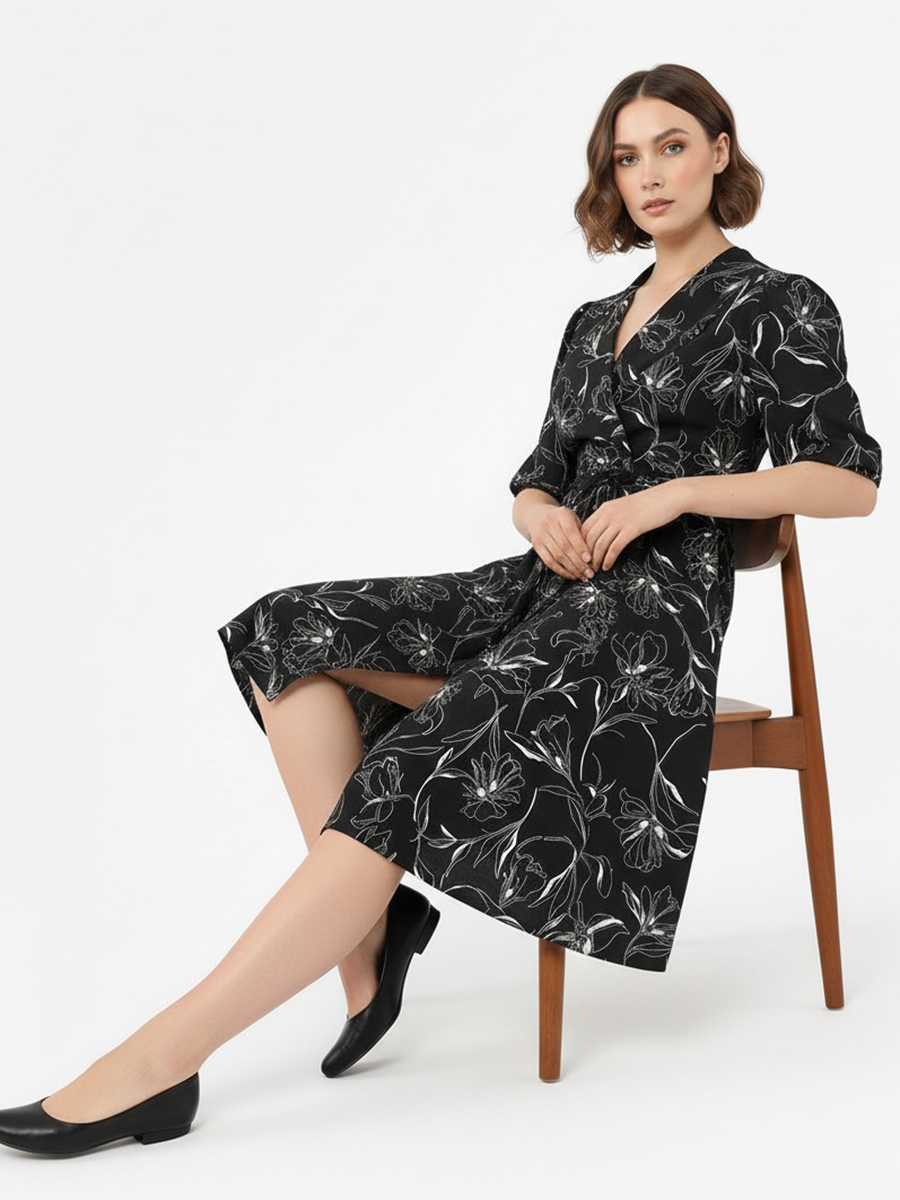 Платье с шалевым воротником OD-811-1 черный