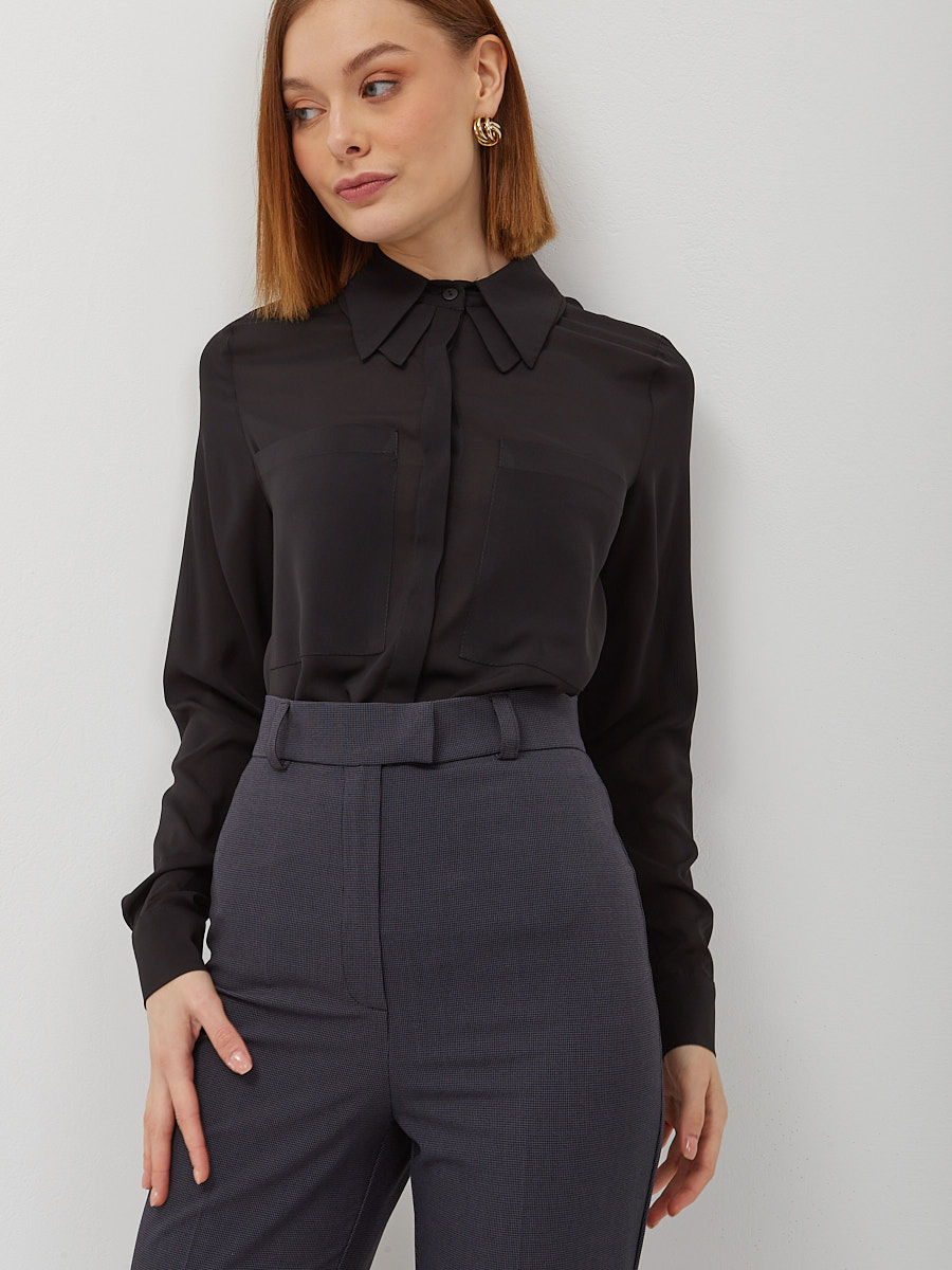 Блузка из шифона с двойным воротником OD-805-1 черный
