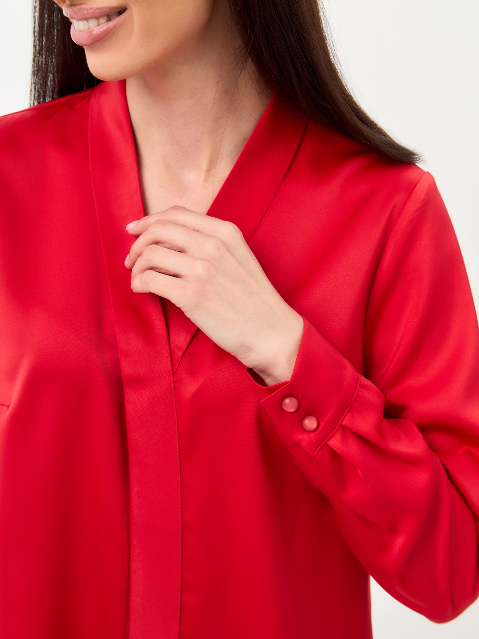 Блузка из сатина с V вырезом OD-8071-4 красный