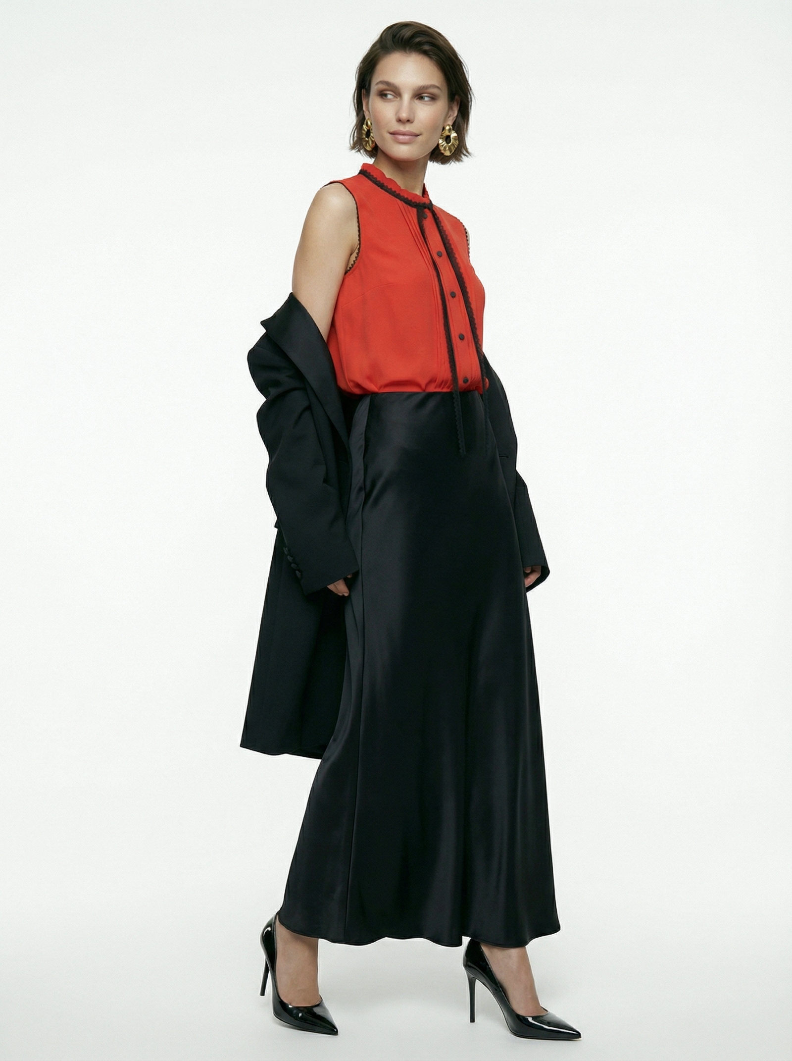 Блузка без рукавов с отделкой из тесьмы OD-973-3 красный