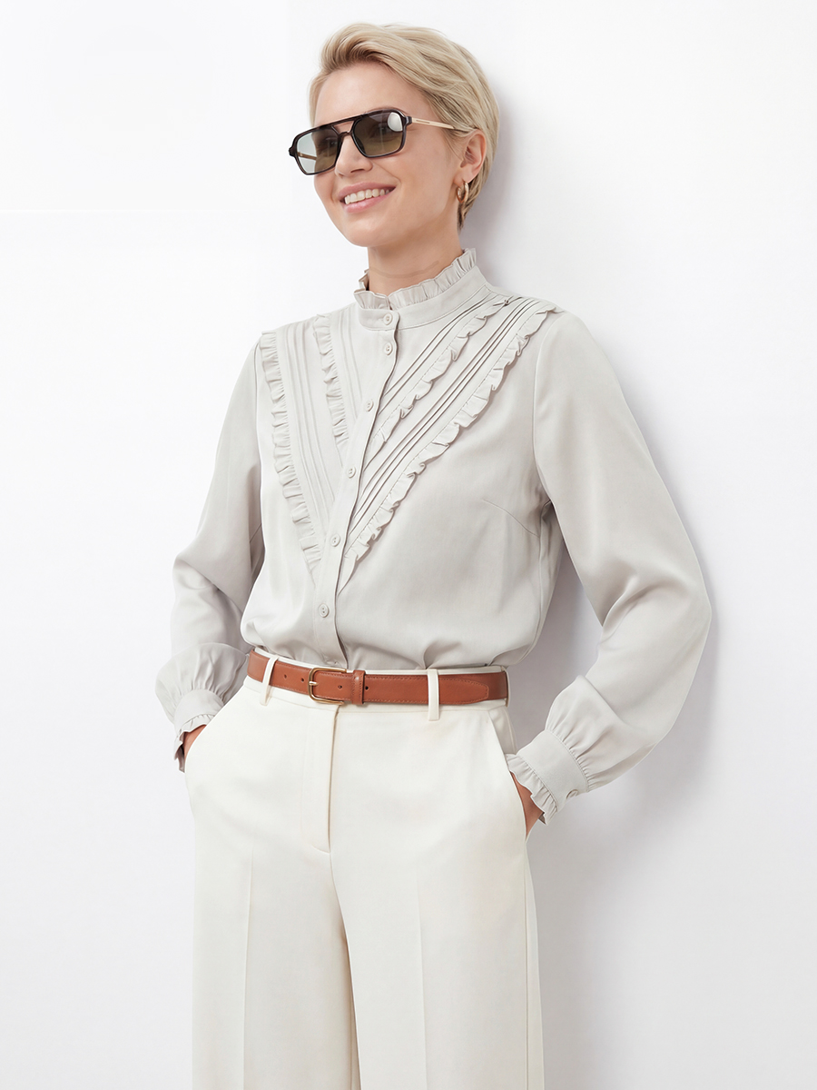 Блузка с рюшами OD-884-6 серо-коричневый