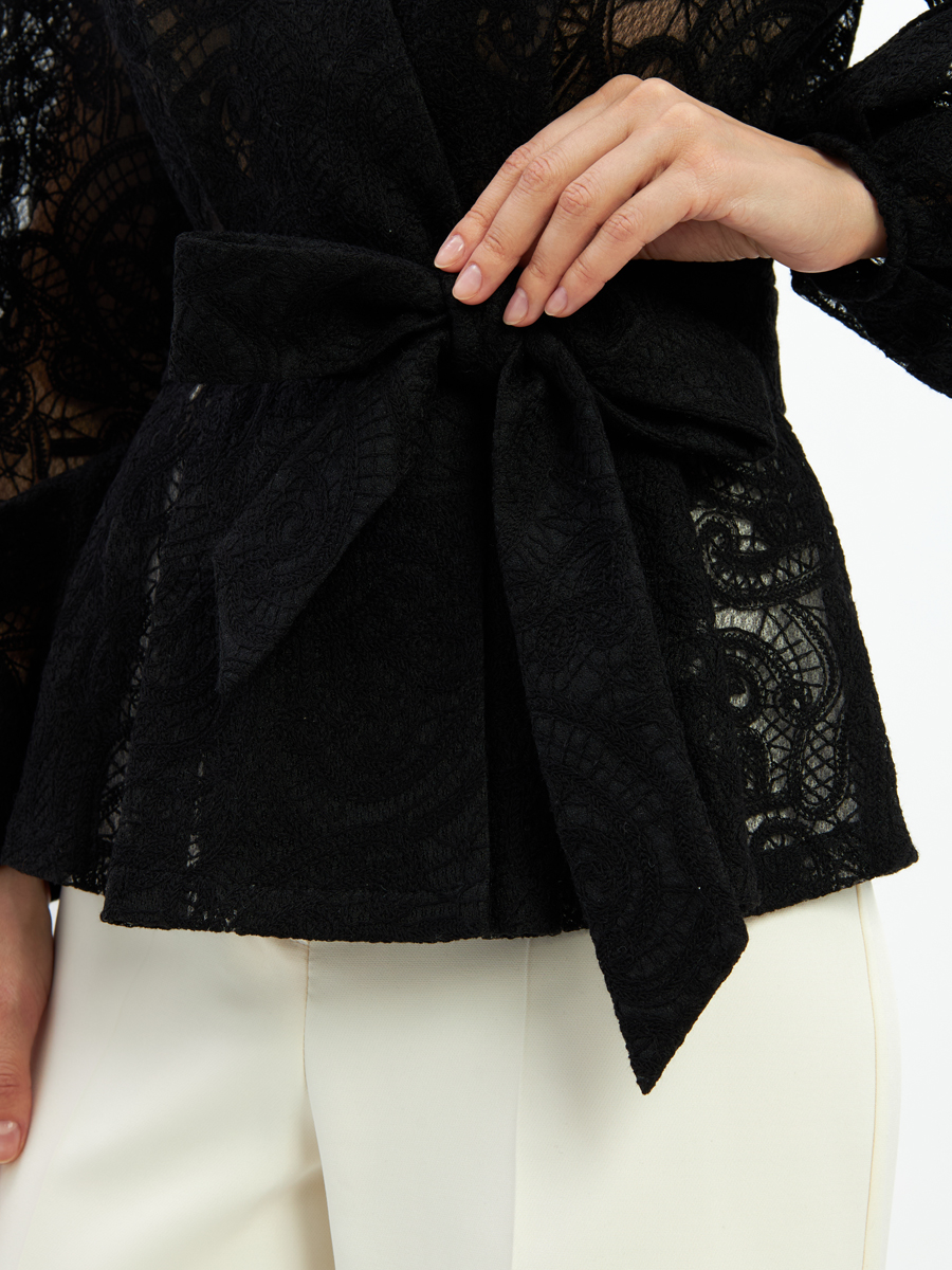 Блузка из кружева с баской и поясом OD-1033-2 черный