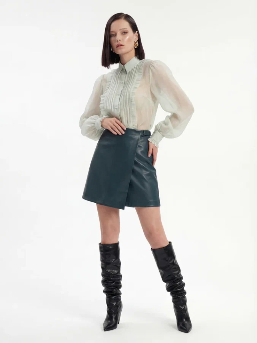 Юбка на запах из эко-кожи OD-1003-2 зеленый