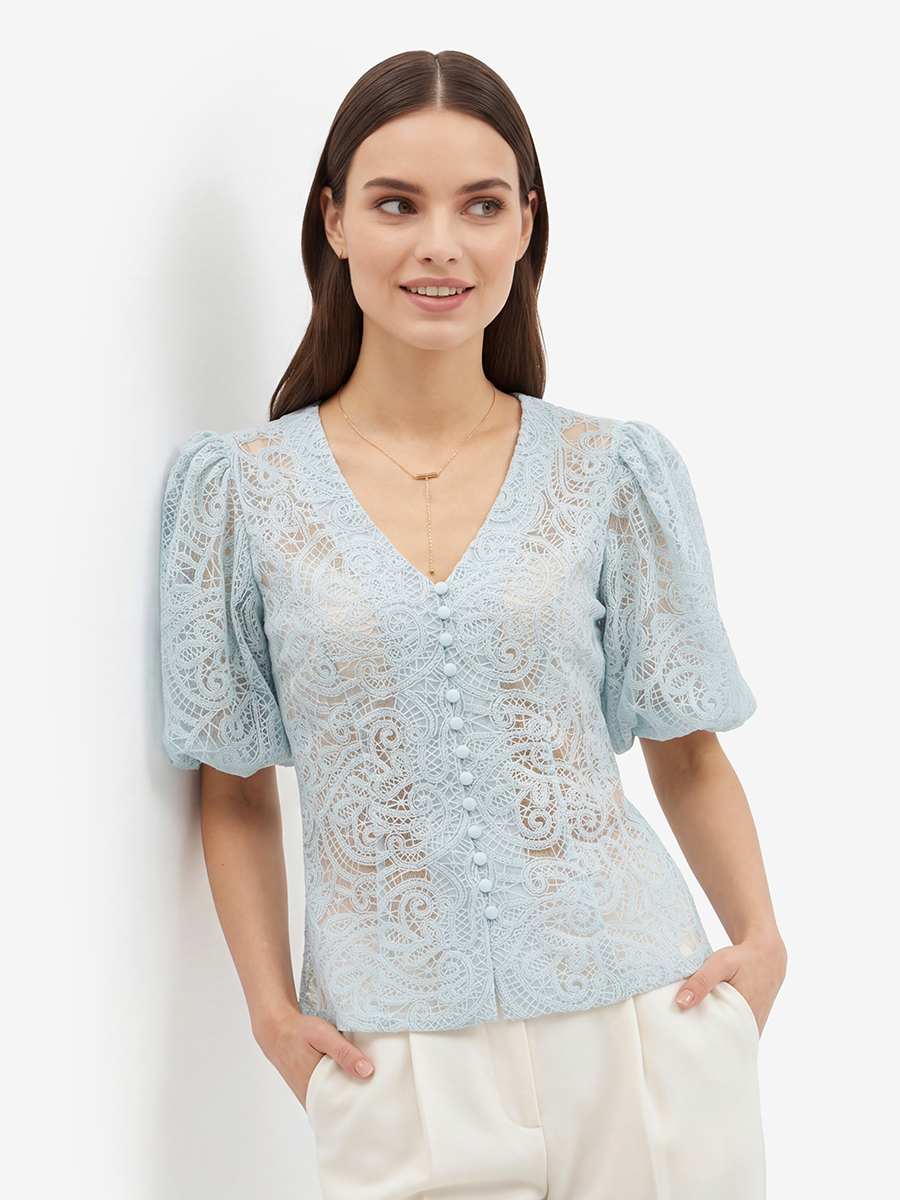 Блузка из кружева с коротким рукавом OD-1038-1 бирюзовый