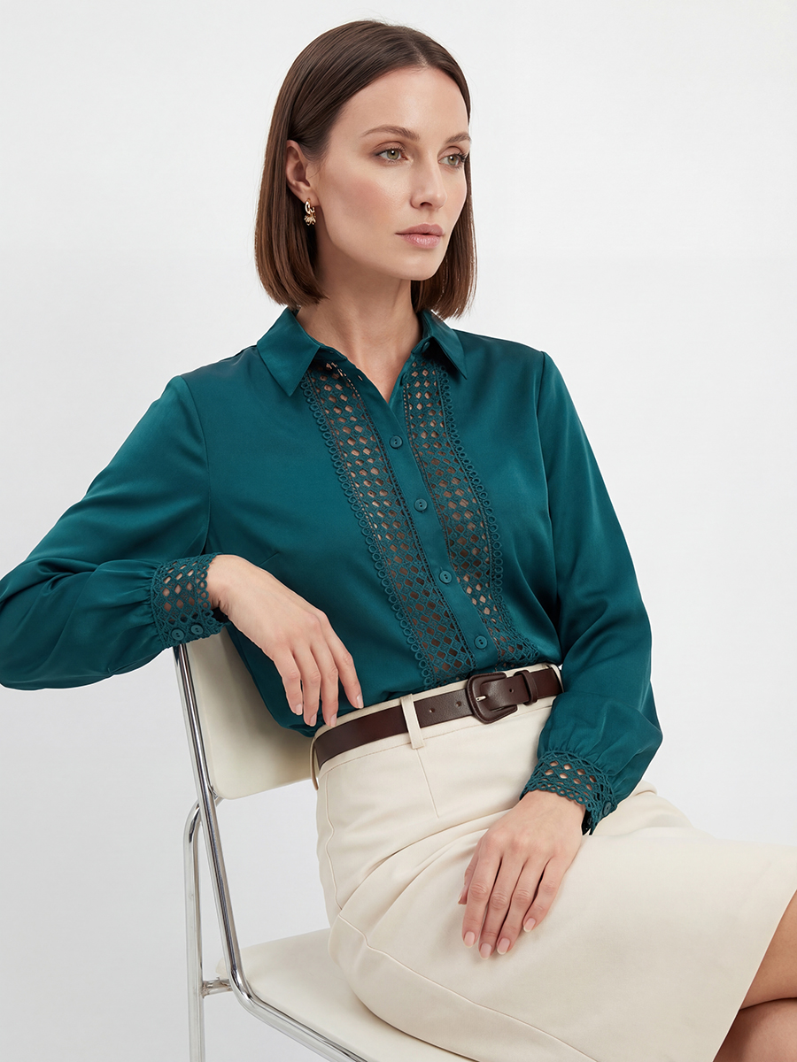 Блузка с кружевом OD-808-3 зеленый