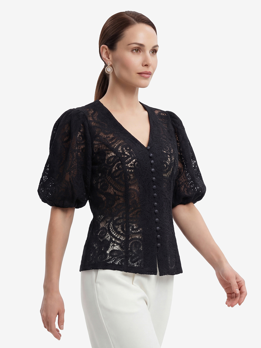 Блузка из кружева с коротким рукавом OD-1038-2 черный