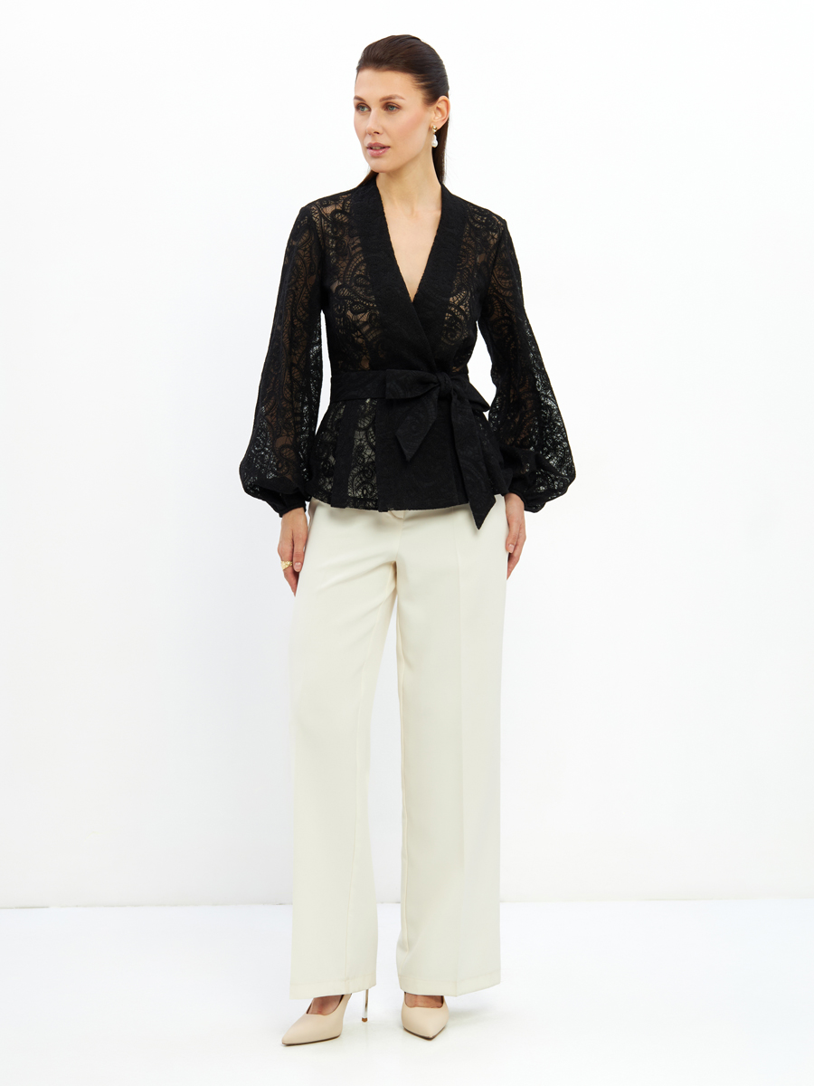 Блузка из кружева с баской и поясом OD-1033-2 черный