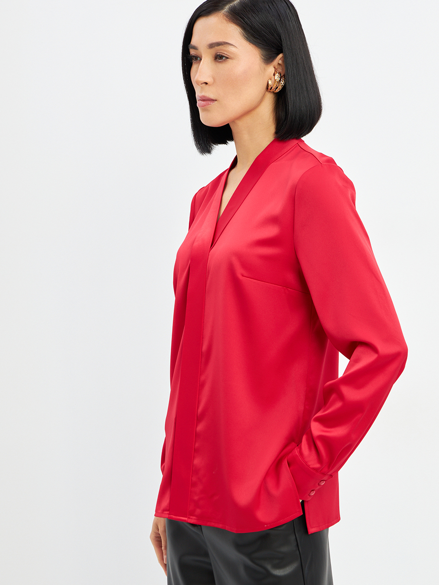Блузка из сатина с V вырезом OD-8071-4 красный