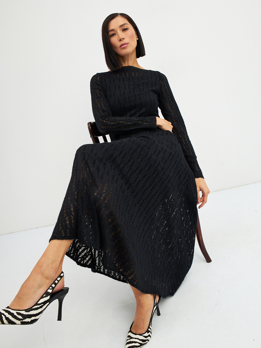 Платье из трикотажного кружева OD-904-2 черное