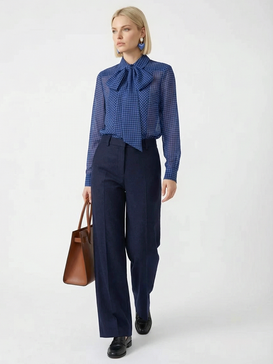 Блузка из органзы в клетку OD-984-1 фиолетовый с черным