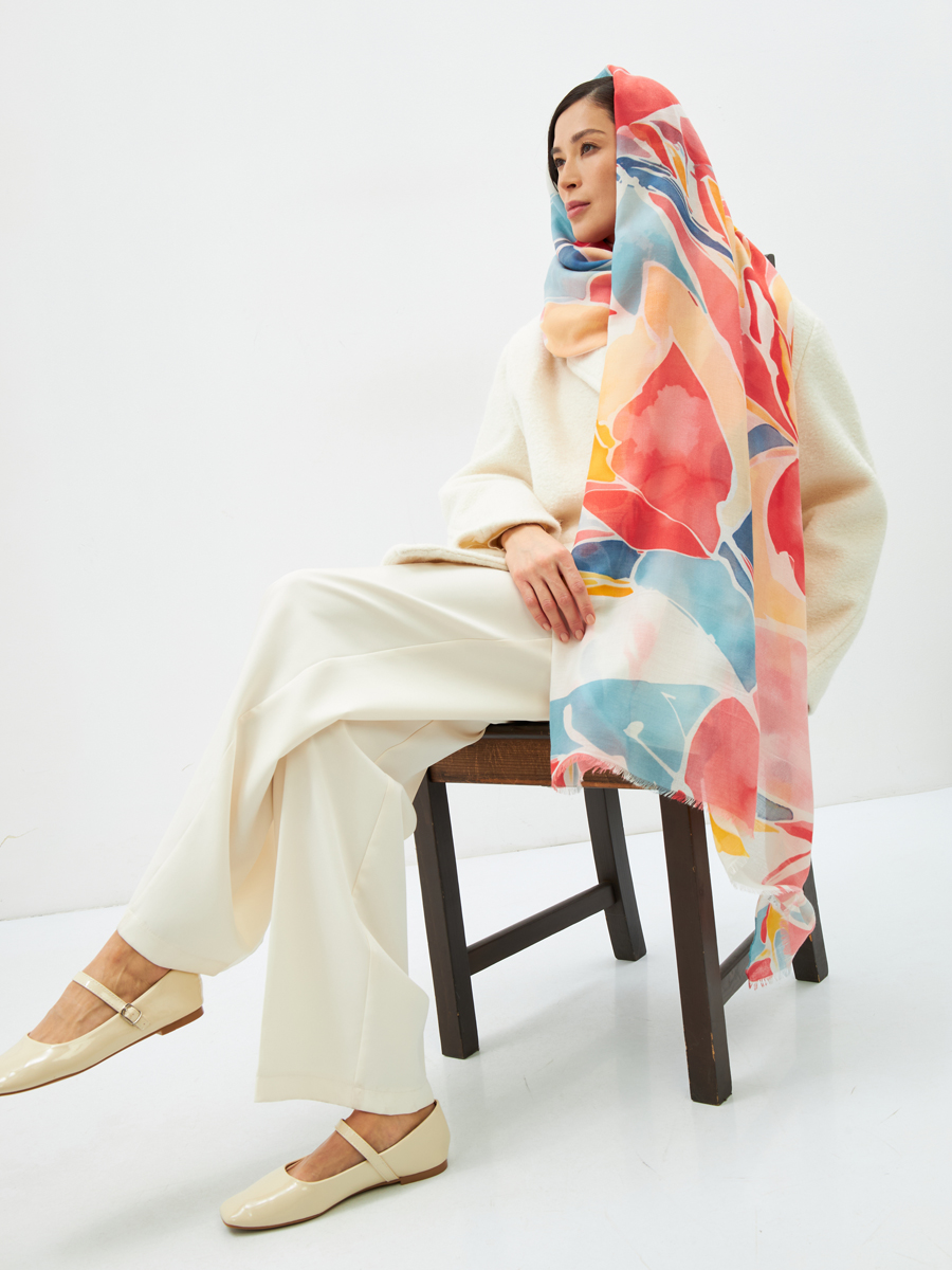 Палантин женский двусторонний с принтом арт-деко D2H-1351-1