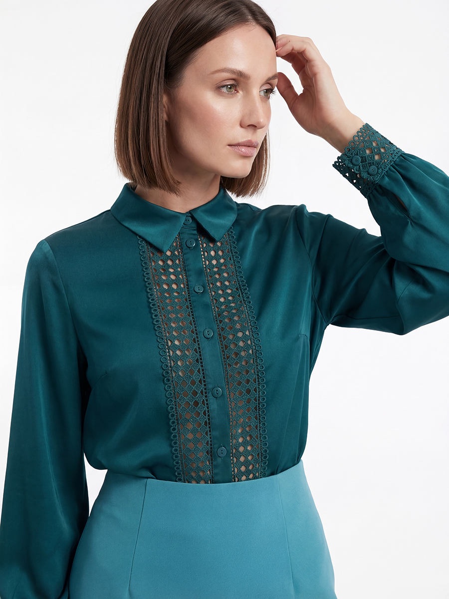 Блузка с кружевом OD-808-3 зеленый