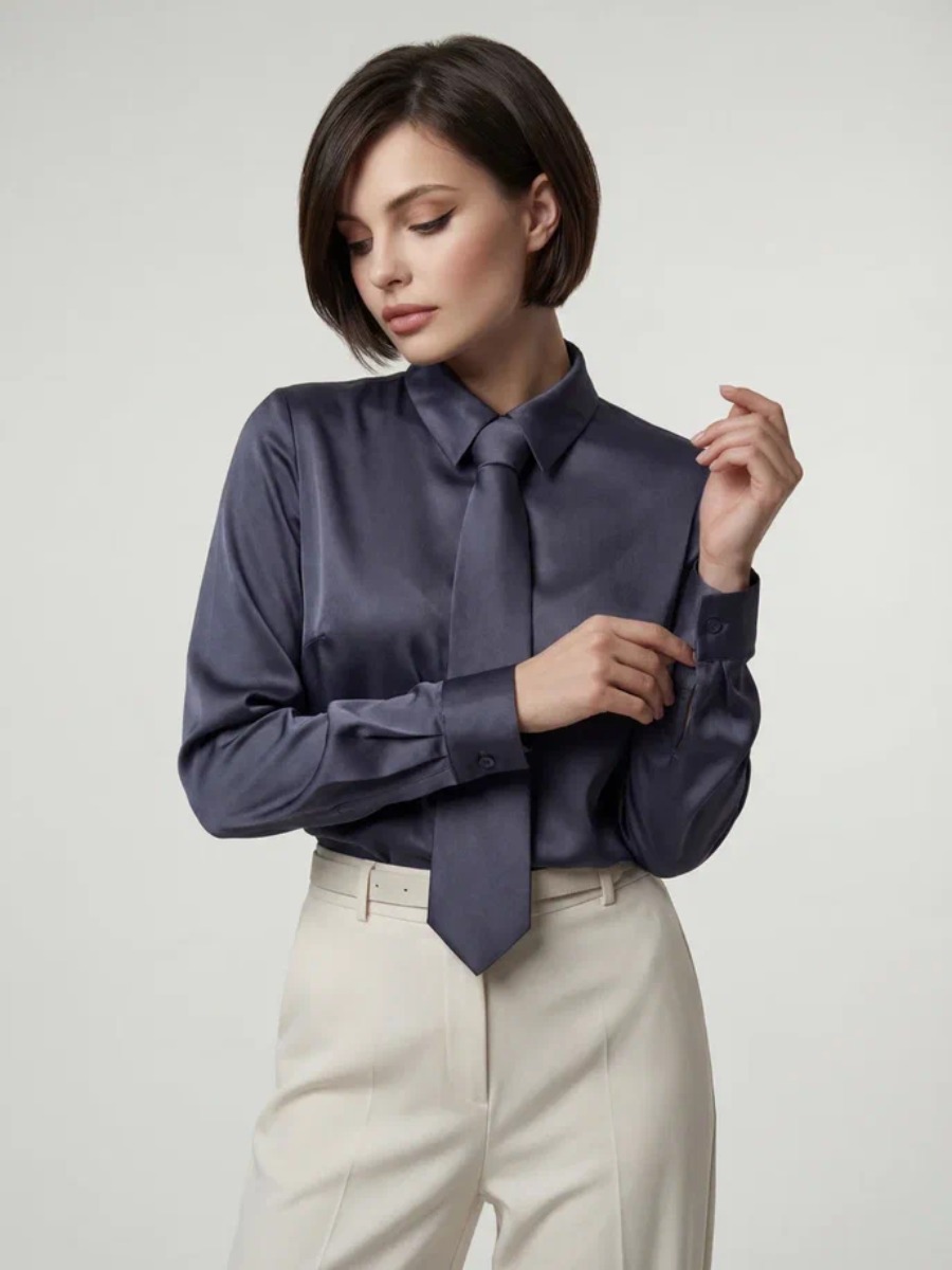 Блузка с галстуком графит