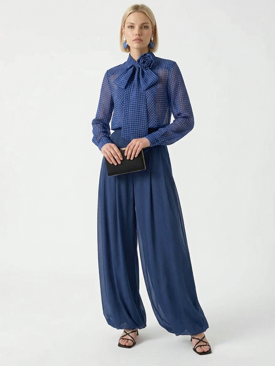 Блузка из органзы в клетку OD-984-1 фиолетовый с черным