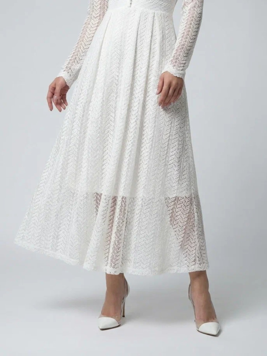 Платье из трикотажного кружева на подкладке с V-образным вырезом, белое OD-1017-2