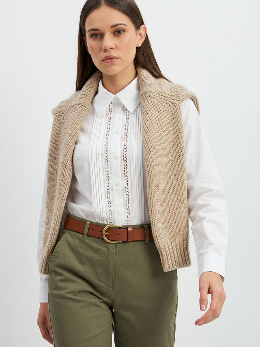 Блузка из хлопка со складками и кружевом OD-972-1 белый