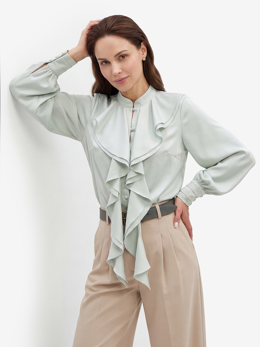 Блузка с отлетными рюшами OD-914-7 полынь