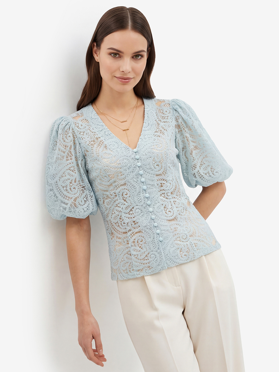 Блузка из кружева с коротким рукавом OD-1038-1 бирюзовый