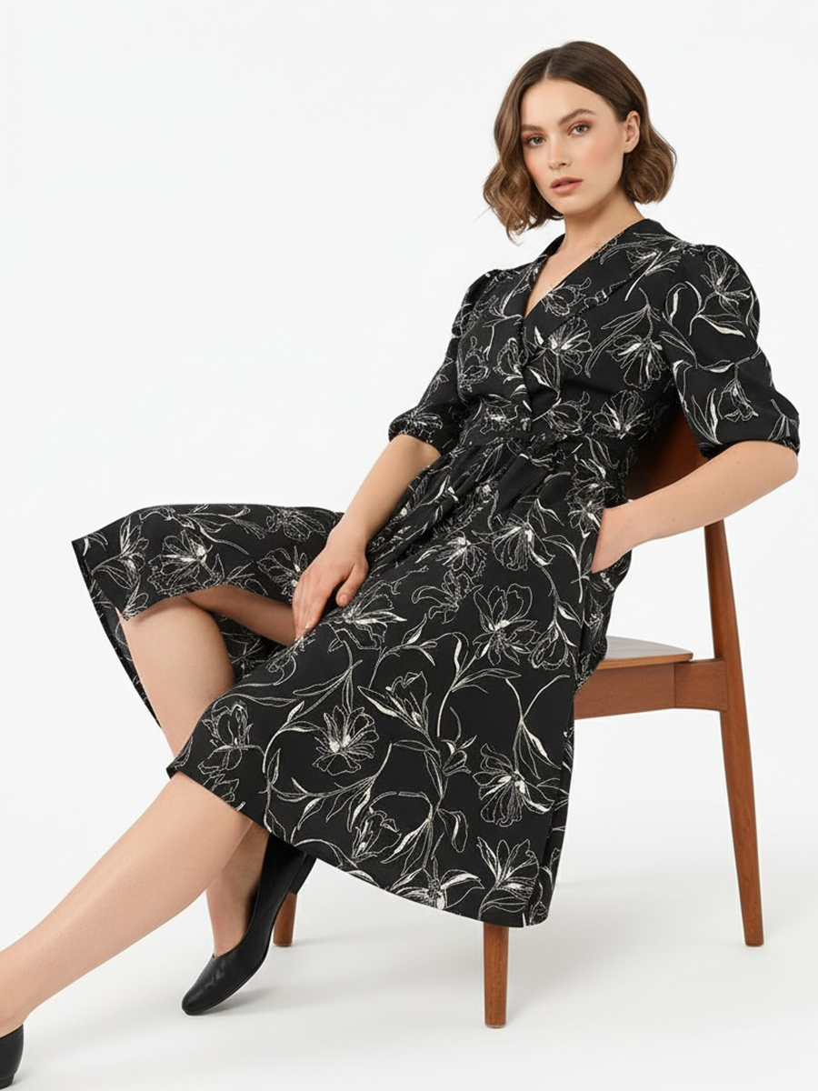 Платье с шалевым воротником OD-811-1 черный