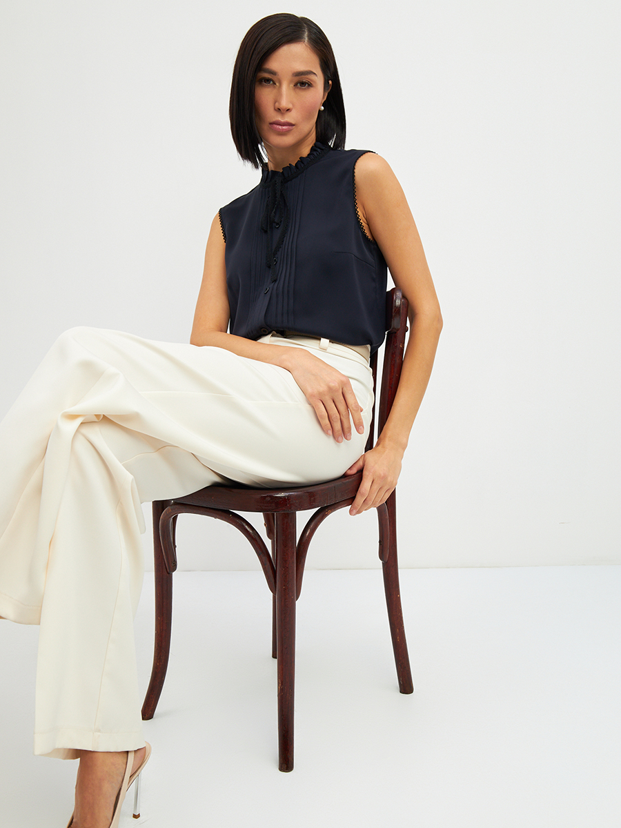 Блузка без рукавов с отделкой из тесьмы OD-973-2 т. синий