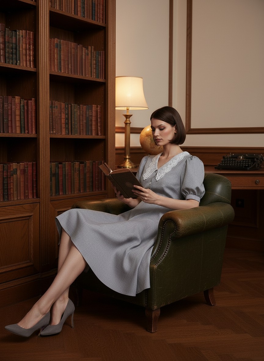 Платье с кружевным воротником  OD-888-2 св. серый