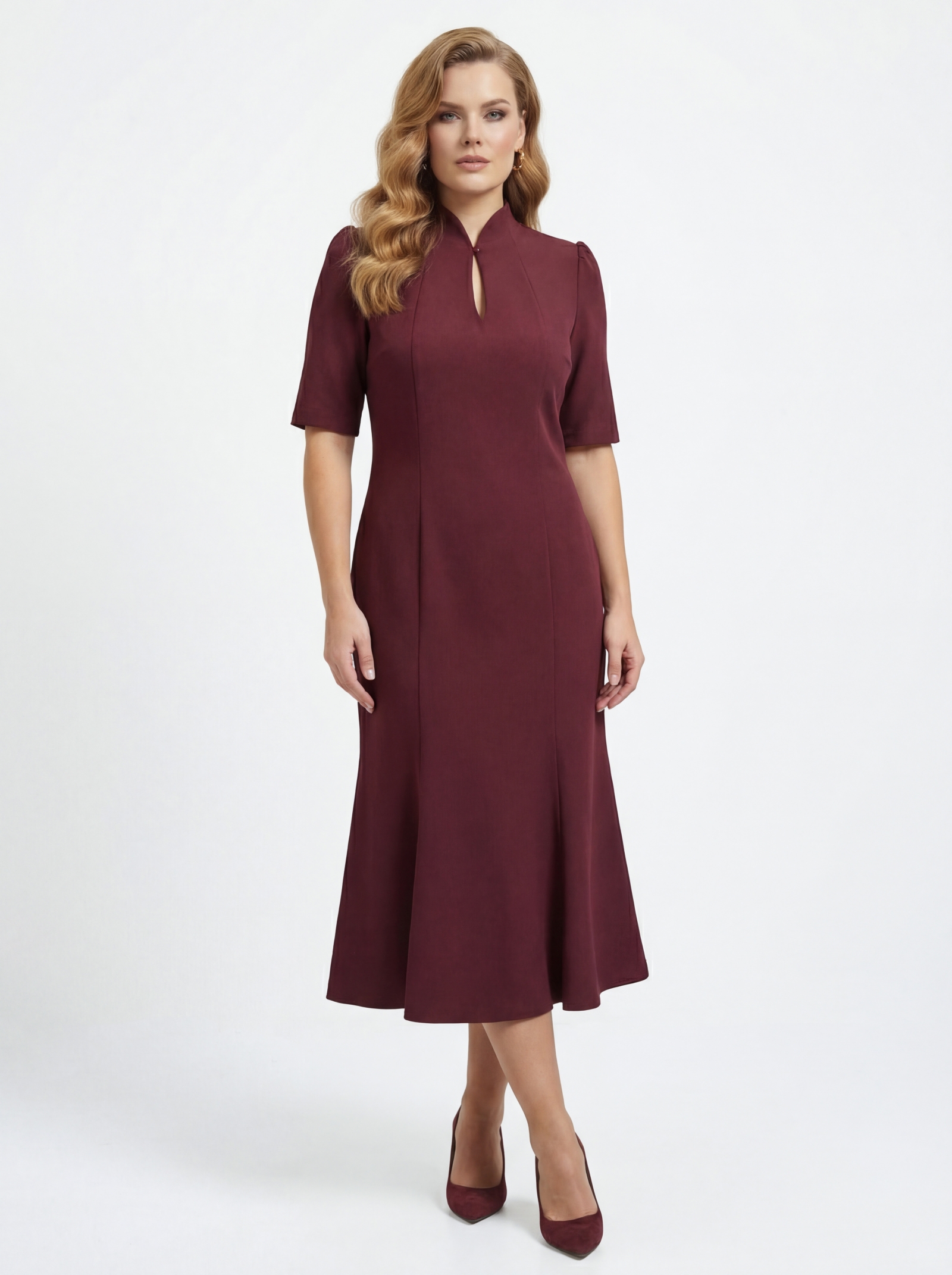 Платье воротник-капля OD-761-3  бордо